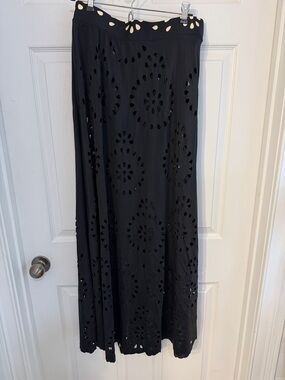 vibecurve maxi skirt cover-up, Black, With Laser-Cut Flowers One size fits most